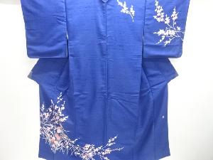 アンティーク　作家物　手描き友禅　白山紬草花模様着物（重ね衿付き）